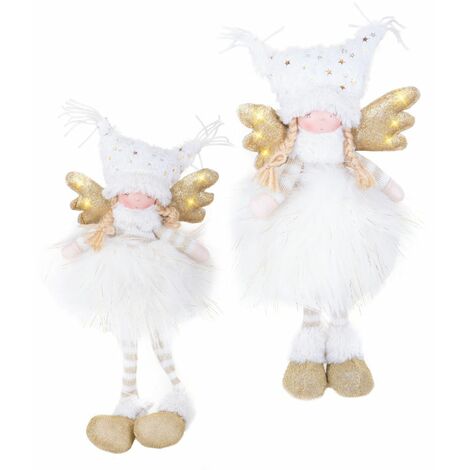 Set 2 angeli in tessuto coppia peluche bianco e rosa 41 cm angelo