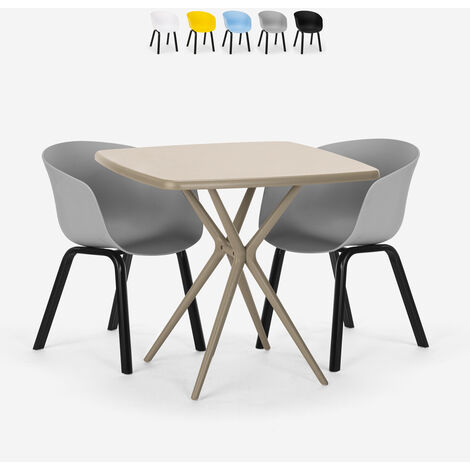 Set 2 Stühle Design beige quadratischer Tisch 70x70cm modern Navan