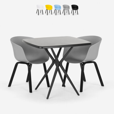Set 2 Stühle Design schwarz quadratischer Tisch 70x70cm modern Navan Schwarz