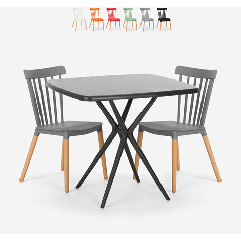 Set 2 Stühle modernes Design quadratischen Tisch 70x70cm Roslin Schwarz