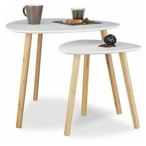 FRANKYSTAR Set 2 Tables basses empilables au design moderne Blanches