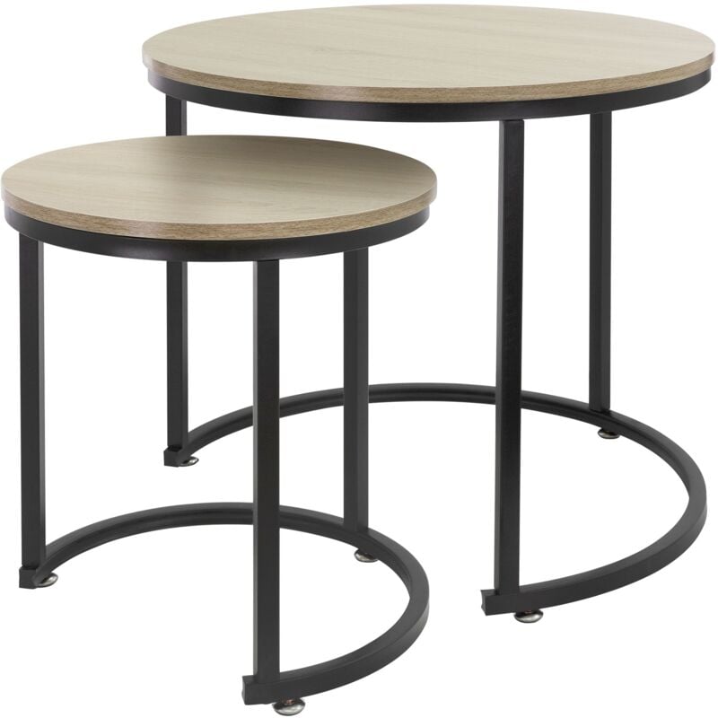 Ml-design - Set 2x Tables d`Appoint, Rond, Ø40x44 cm/Ø60x52 cm, mdf Chêne Sonoma/Structure Métal Noir, Tables Gigognes Modernes, Multiples Usages,