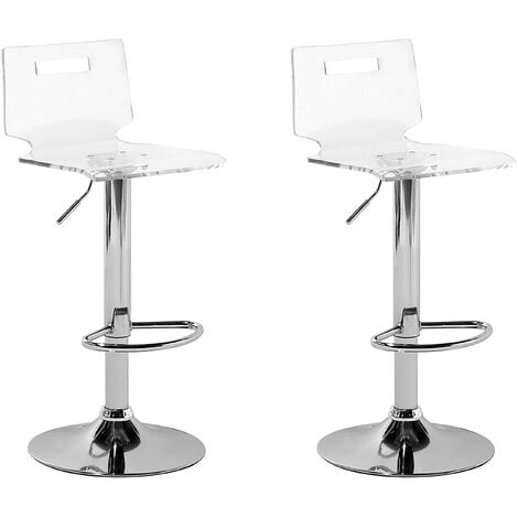 Set 2 Tabourets Chaises de Bar Siège en Acrylique Transparent et Pied Hauteur Réglable en Métal pour Salon Salle à Manger ou Cuisine Moderne Beliani - Transparent