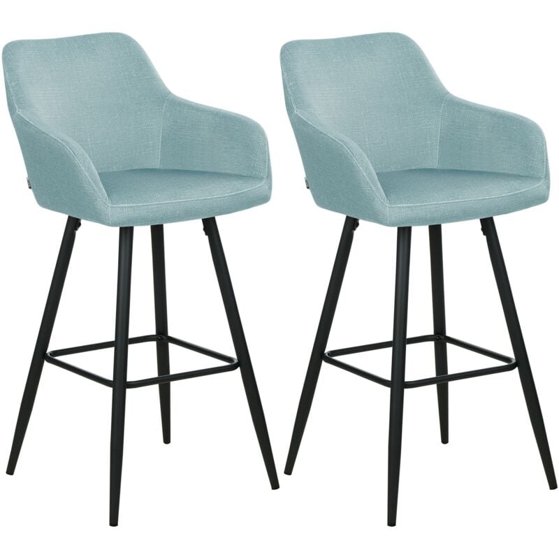 Beliani - Set 2 Tabourets de Bar Moderne avec Accoudoirs Pieds en Métal et Assise Rembourrée en Velours Bleu Clair Casmalia