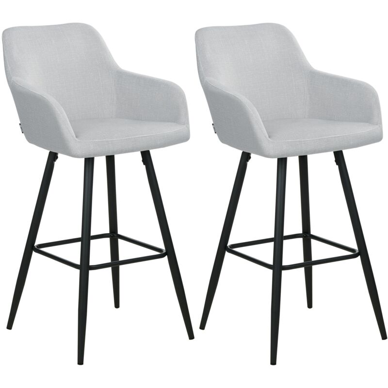 Set 2 Tabourets de Bar Moderne avec Accoudoirs Pieds en Métal et Assise Rembourrée en Velours Gris Clair Casmalia