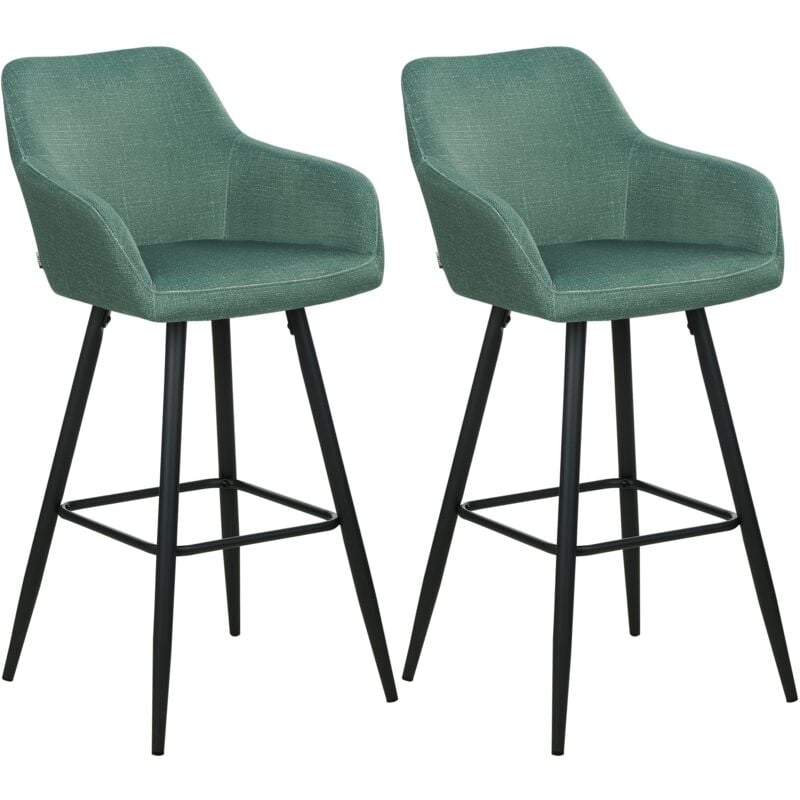 Beliani - Set 2 Tabourets de Bar Moderne avec Accoudoirs Pieds en Métal et Assise Rembourrée en Velours Gris Clair Casmalia