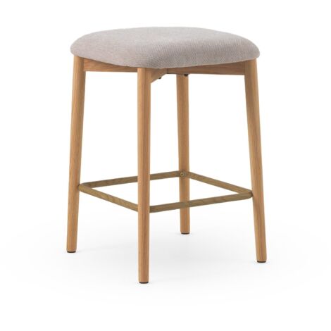 Set 2 taburetes de madera de roble natural tapizado en beige