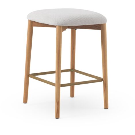 Set 2 taburetes de madera de roble natural tapizado en blanco