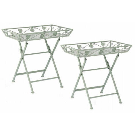 Set 2 Tavoli Rettangolari Fissi 63x40x60 cm Harriet in Acciaio Salvia