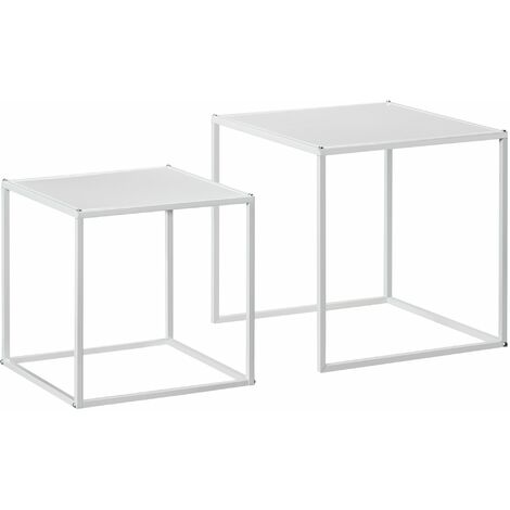 Set 2 Tavolini da Caffè Impilabili Quadrati in Acciaio Bianco