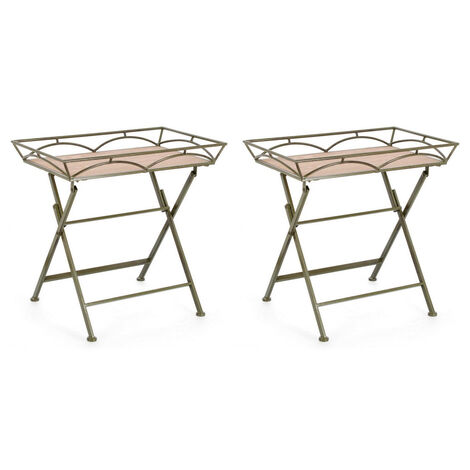 Set 2 Tavolini da Soggiorno 63x40x60 cm in Acciaio Guenda Verde Scuro