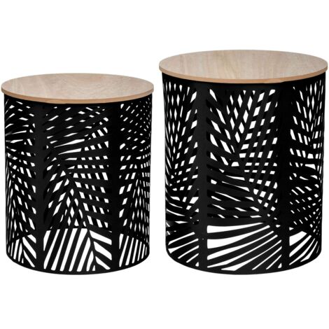 Set 2 Tavolini in Legno e Metallo 35x35x40cm - 39x39x45cm