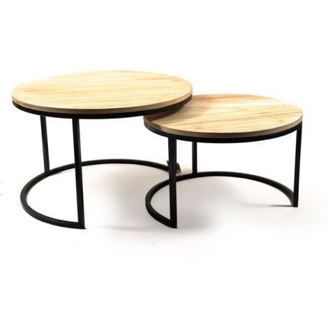 Set 2 Tavolini in metallo e Legno per arredamento interno ed esterno -Tondo Alto