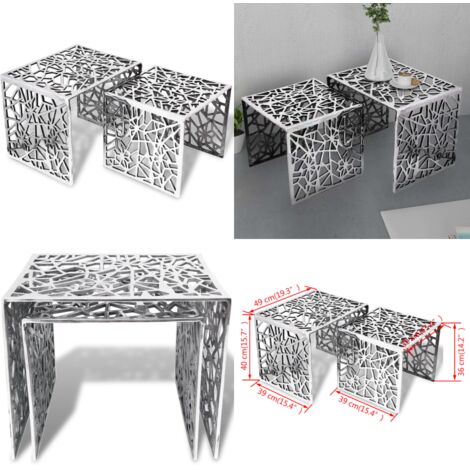 Set 2 Tavolini Quadrati Alluminio Argento - Tavolini alluminio - Tavolini da caffè