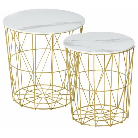 Set 2 Tavolini  Ripiano Rimovibile in Acciaio e MDF Bianco