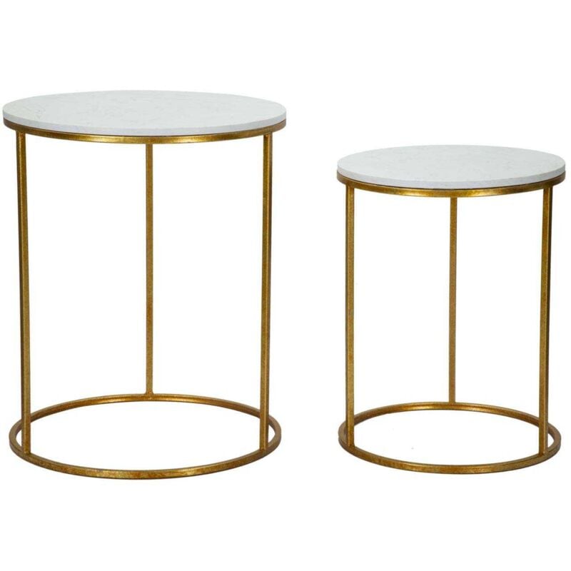 Mauroferretti - Bout de canapé en métal plateau imitation marbre Couple (Lot de 2)