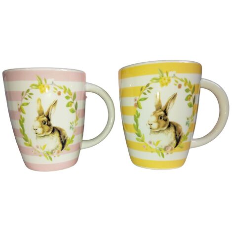 Set 2 Tazzoni 500ml da latte the tisasa Tazza h12 con decoro di pasqua coniglio pasquale idea regalo in ceramica