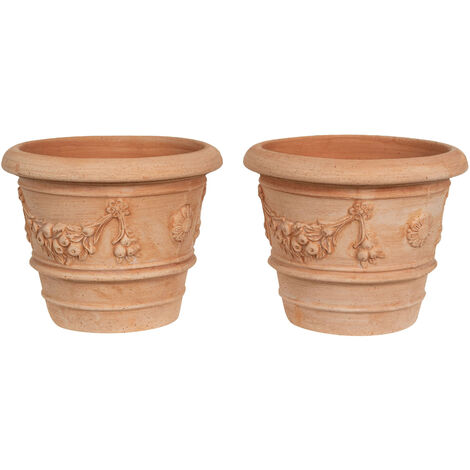 Set 2 Vase Basket Bowl Terracotta Flower Pot Container for Garden, Terrace Balcony L30XPR30XH25 CM