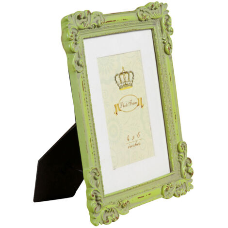 Set 2 Vertical / horizontal resin made antiqued green finish W20xDP2,5xH25 cm sized free standing photo holder