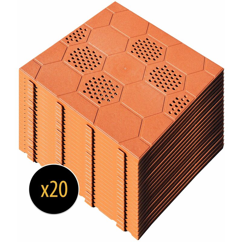 

Set 20 baldosas plásticas para suelo exterior 39x39x2,5 cm. Superficie total 3m². Colección Easy - Terracota