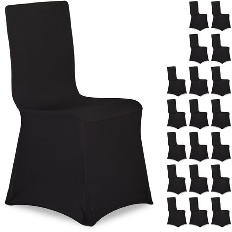 Set 20 Fundas Sillas, Forros Elásticos Asientos, sin Reposabrazos, Decorativos, Bodas, Eventos, Negro