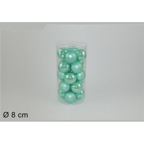 SET 20 PALLE VETRO MISURA 8CM VERDE MENTA LUCIDO E OPACO