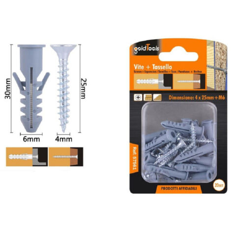 Set 20 Pcs Vis Vis Croisee 4x25mm + Chevilles A Ailes Cheville M6 Fischer 57561