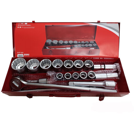 SET 20 PZ BUSSOLE POLIGONALI MIS. 19-50 + PROLUNGHE + CRICCHETTO 3/4" Cr-V KRINO