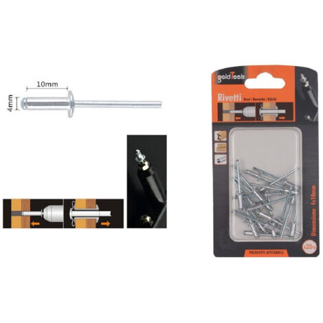 Set 20 Pz Rivetti Revetto 4x10mm Accessoires Bricolage Ferrament Fai Da Te 90816