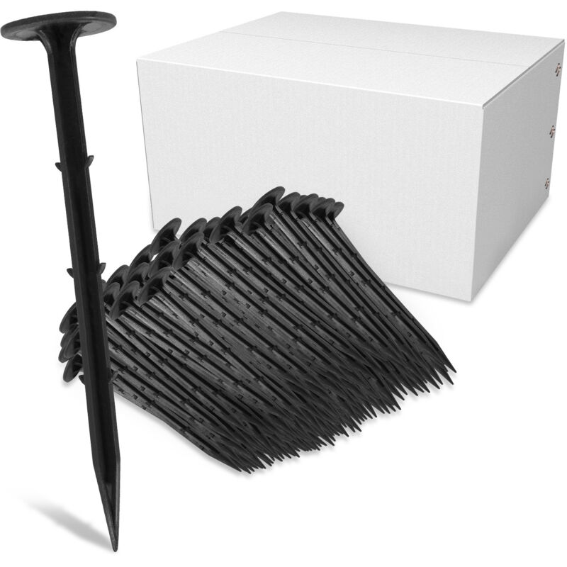 Set 200 Piquets de Fixation pour Jardin, Ancrage au sol en plastique, l. 160mm Ø3.5mm, Noir, Fixation terre, pour Toile, Bâche