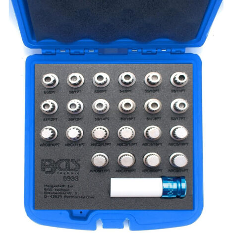 SET 23PZ BUSSOLE RIMOZIONE SMONTAGGIO DADI BLOCCAGGIO ANTIFURTO RUOTE VAG BGS