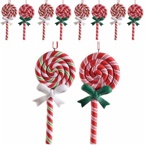 Set 24 Decorazioni Natalizie da Appendere a Forma di Lecca Lecca -Addobbi Albero