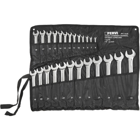 Set 25 pz chiavi combinate metri fisse stella cromate e lucidate Fervi 0208