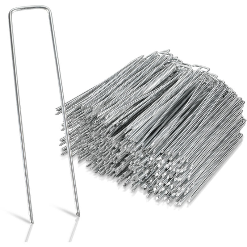 Swanew - Set 250 Piquets de fixation en acier galvanisé Ø2.8mm 150x25mm, piquet ancrage sol jardin, pour Bâche Anti-Mauvaises Herbes