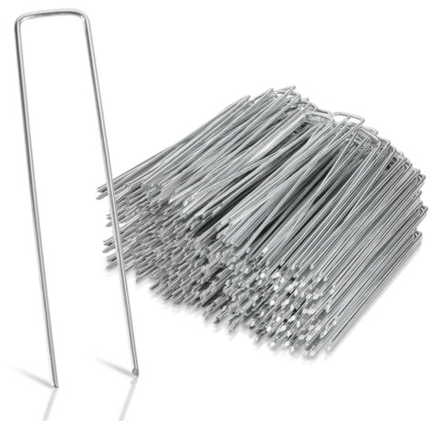 Set 250 Piquets de fixation en acier galvanisé Ø2.8mm 150x25mm, piquet ancrage sol jardin, pour Bâche Anti-Mauvaises Herbes