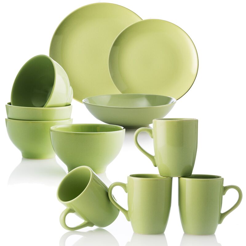 

Benetton - Set 26 piezas vajilla en color verde, en loza: vajilla de 18 piezas (6 servicios (plato llano, plato hondo y plato de postre), 4 boles de