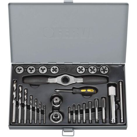 SET 27 PZ MACHOS Y COJINETES DE ACERO TUNGSTENO M3-M12 FERVI M029