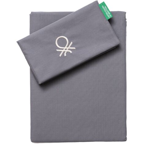 SET 2PC CAMA (1PC 150X220CM FUNDA NÓRDICA + 1PC 63X63CM FUNDA DE ALMOHADA) AZUL OSCURO Y BEIGE TEVERE BENETTON 70%ALGODÓN + 30% POLIÉSTER