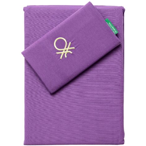 SET 2PC CAMA (FUNDA NÓRDICA 150X220CM + FUNDA DE ALMOHADA 63X63CM) VERDE Y MORADO RAINBOW BENETTON 70%ALGODÓN + 30% POLIÉSTER