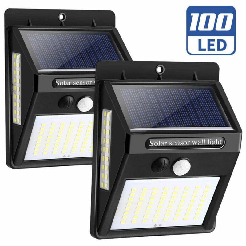 Trade Shop Traesio - Trade Shop - Set 2pz Lampada Faro Led Solare Faretto Sensore Movimento Luce Esterno Giardino -