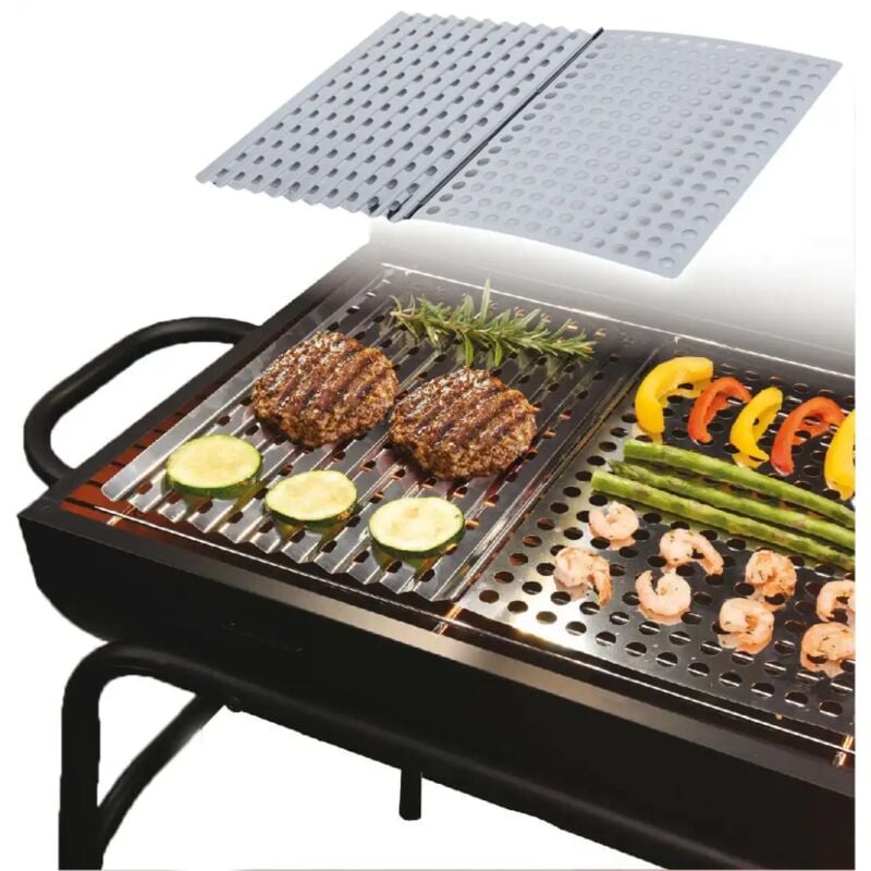 Piastra Grill Barbecue BBQ in Acciaio Inox Pieghevole 46x30 cm Grigliare Cuocere