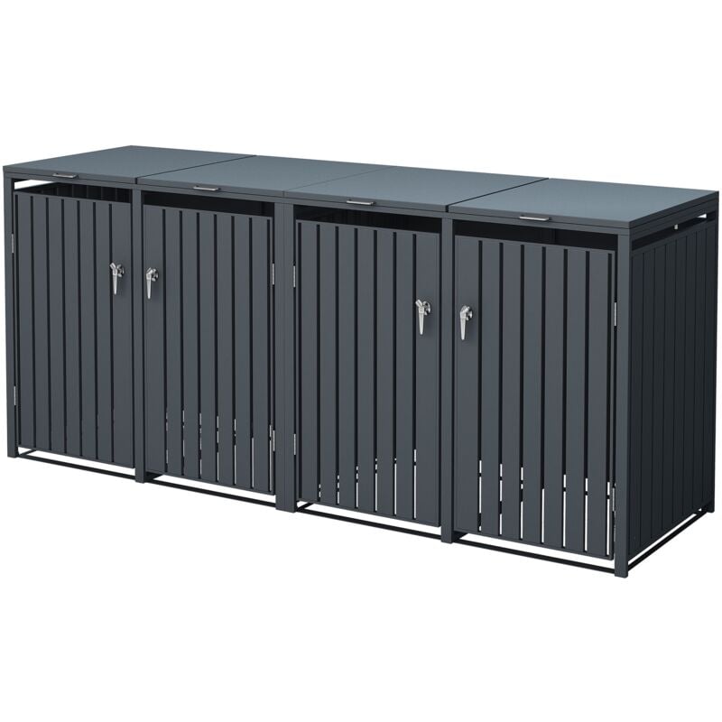 Ml-design - Box pour 4 Poubelles, 240L, 264x80x116,3 cm, en Acier, Anthracite, Résistant aux Intempéries, Habillage de Poubelle avec Couvercle
