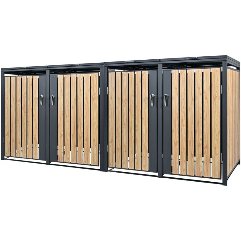 Ml-design - Box pour 4 Poubelles, 240L, 264x80x116,3 cm, en Acier, Anthracite/Aspect Mélèze, Résistant aux Intempéries, Habillage de Poubelle avec