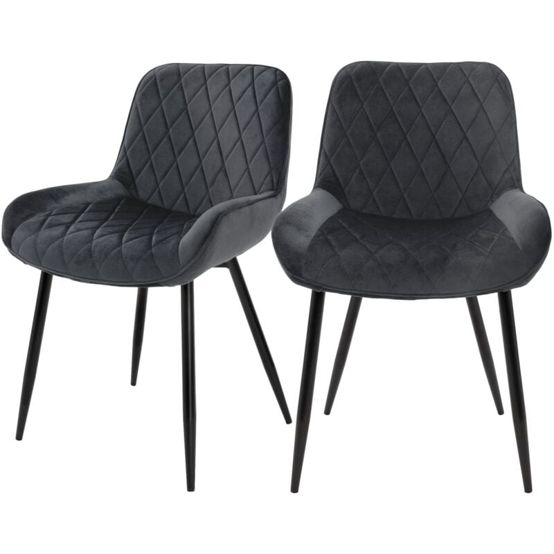 Ml-design - Set de 2 Chaises de Salle à Manger - Anthracite - Style Rétro - Assise Rembourrée en Velours - Pieds en Métal Noir - Dossier et