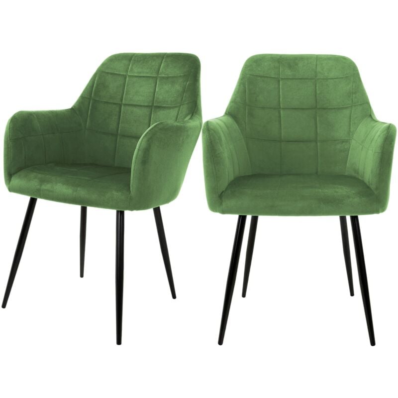 Ml-design - ecd Germany Set de 2x Chaises de Salle à Manger Vert Clair (Sauge), Style Moderne/Retro, Dossier et Accoudoirs Rembourrée Aspect Velours,