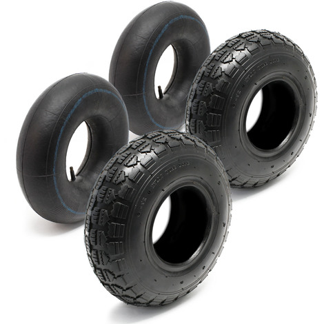 Set 2x cubiertas 2x cámaras aire tractor cortacésped carro jardín 11x4.00-4 4PR Válvula recta Jardín