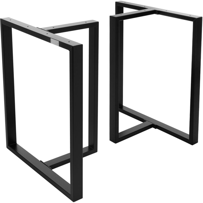 Ml-design - Jeu 2x Pieds de Table Forme de t, Noir, 60x72 cm, Métal, Design Industriel, Profil 8x4 cm, Protection du Sol, Piétement à Patins Table