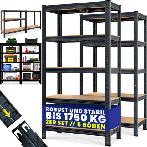 Set 2x Scaffali metallici 875kg nero 180x90x40cm