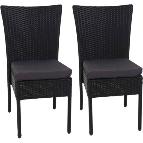 Set 2x sedie esterno giardino impilabili polyrattan HHG-949 nero cuscini grigio scuro