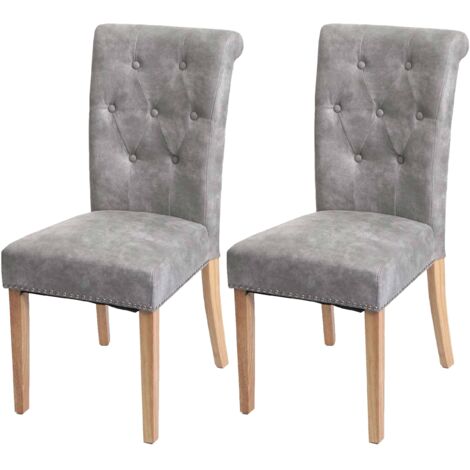 Set 2x sedie vintage retrò inglesi sala pranzo Chesterfield II tessuto grigio piedi chiari